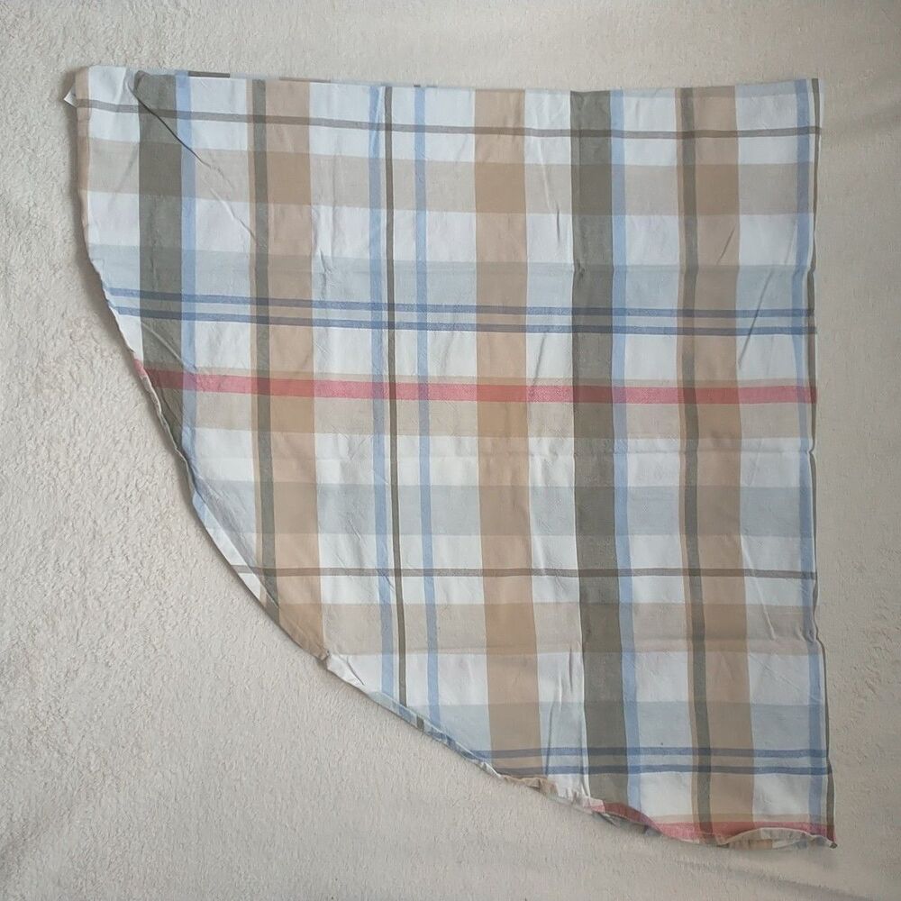 Round Tablecloth Plaid Neutral 100%Cotton 70"Diameter India Flawed Upcycle Craft